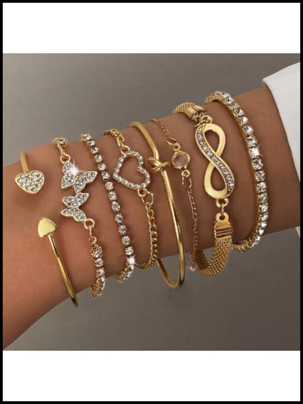 Stackable Bangle Chain Bracelet Set Adjustable Cuff Rhinestone Charm - Picture 2 of 6